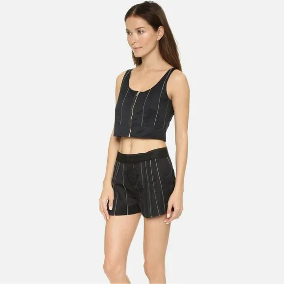 Rag & Bone Pico Crop Top Navy Linen Blend